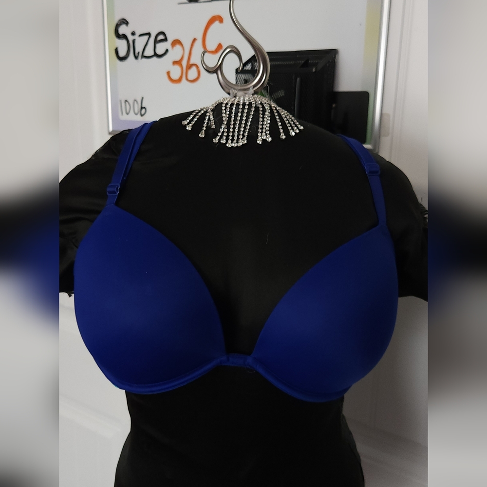 Blue and Black Bra with Rhinestone Detail